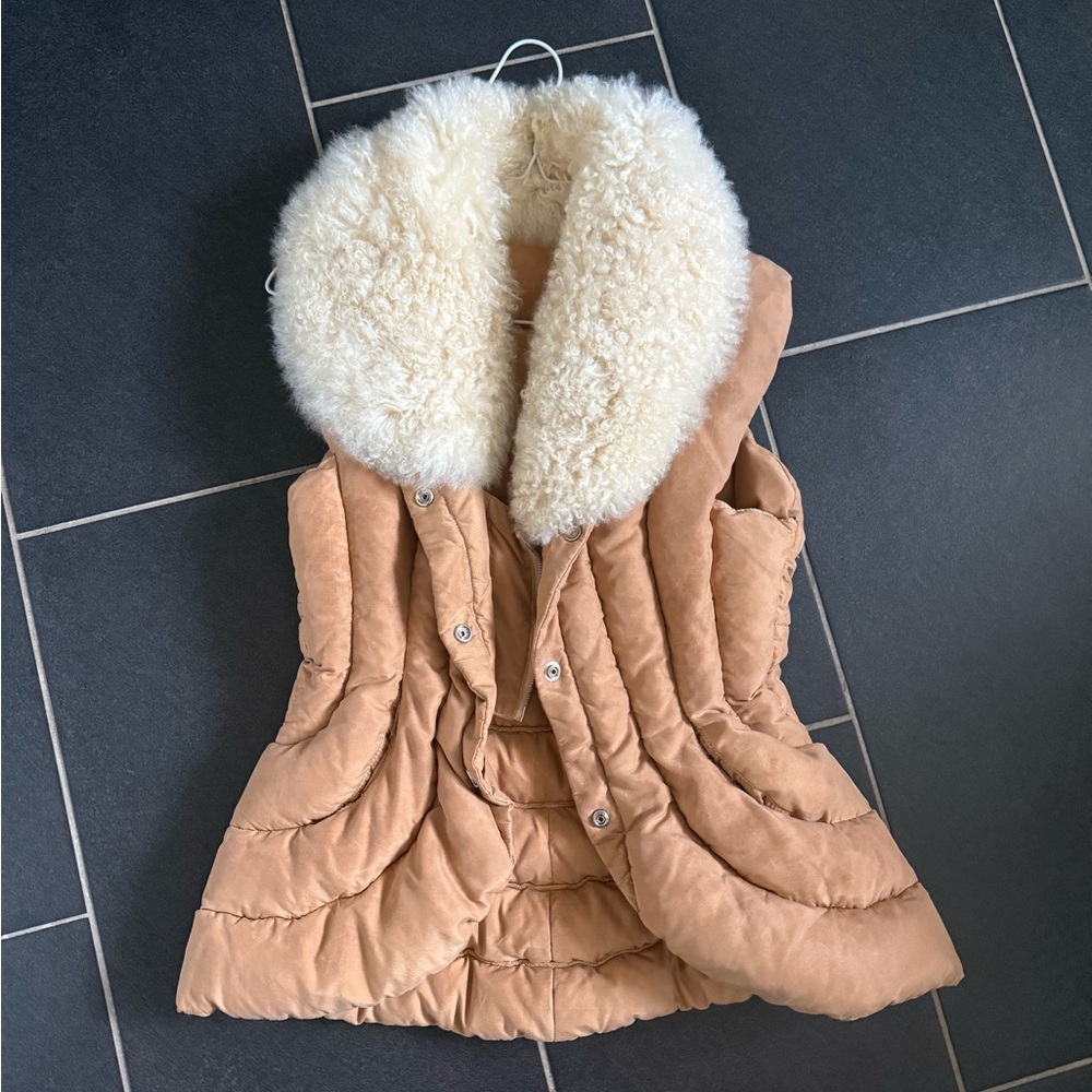 Vintage Ciesse Piumini Goose Down Vest with Genuine Shearling Collar Italy